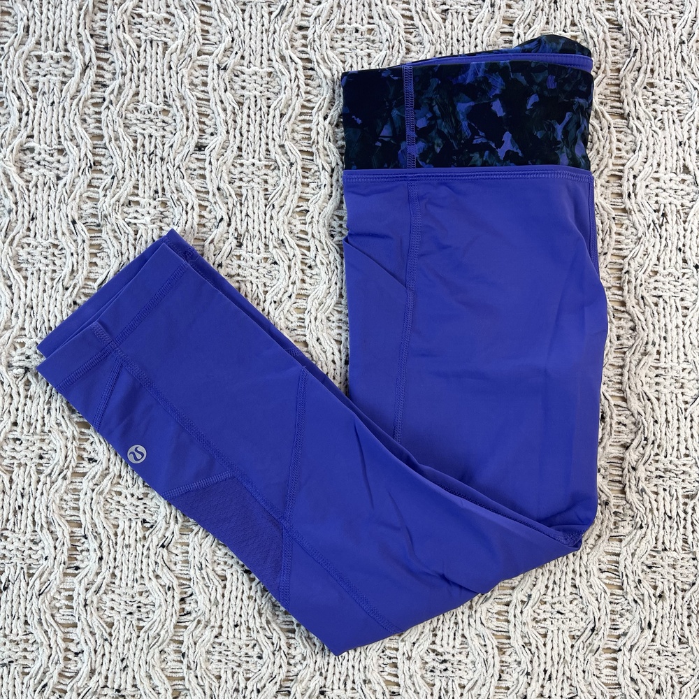 Lululemon Leggings Womens 6 Cobalt Blue Nylon Lycra Blend Side Drop-In Pockets